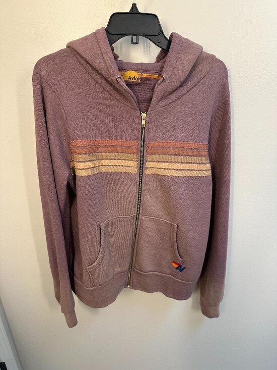 Aviator Nation Sweaters - Aviator Nation 5 Stripe Zip Hoodie Mauve/Purple Size Small